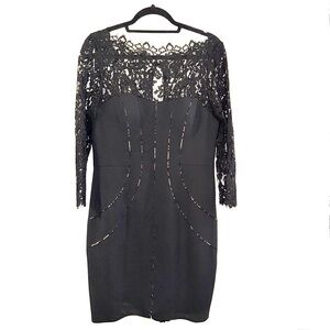 Aidan Mattox Black Lace Long Sleeve Dress Size 14 Event Little Black Dress